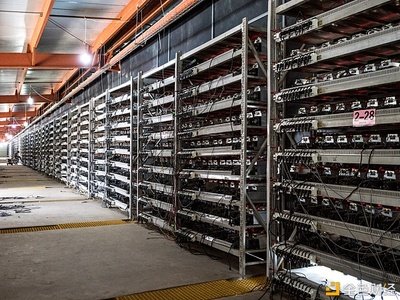 A bustling Bitcoin mining farm filled with rigs